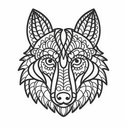 Coloriage Mandala loup au visage orné de motifs détaillés