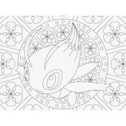 Coloriage Celebi au centre d'un mandala floral