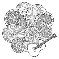 Coloriage Guitare entourée de motifs zentangle en fleur