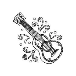 Coloriage Guitare entourée de spirales décoratives