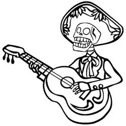 Coloriage Squelette mariachi en sombrero et nœud papillon