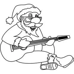 Coloriage Le Père Noël joue de la guitare