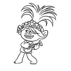 Coloriage Princesse Poppy joue de la guitare