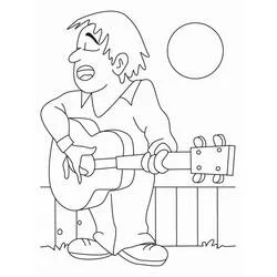 Coloriage Chanteur devant la lune et une clôture en bois