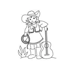 Coloriage Cow-girl appuyée sur sa guitare