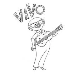 Coloriage Andrés joue de la guitare sous le mot Vivo