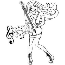 Coloriage Barbie joue de la guitare