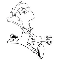 Coloriage Ferb sautant avec une guitare