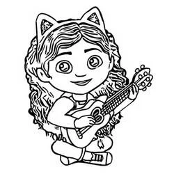 Coloriage Gabby joue de la guitare avec des oreilles de chat