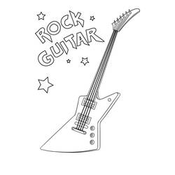 Coloriage Guitare électrique et étoiles rock
