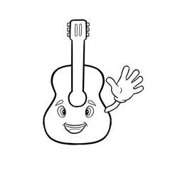 Coloriage Guitare de dessin animé qui fait coucou