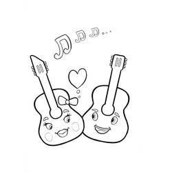 Coloriage Guitares amoureuses avec notes de musique