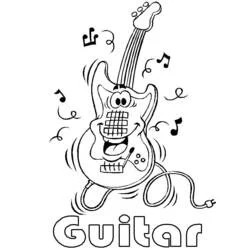 Coloriage Guitare drôle qui danse en souriant