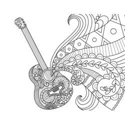 Coloriage Guitare aux motifs floraux tourbillonnants