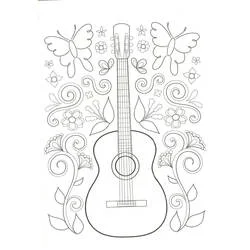Coloriage Guitare entourée de papillons et de fleurs