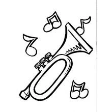Coloriage Trompette entourée de notes de musique