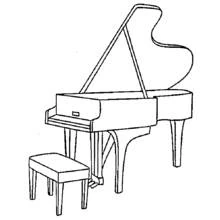 Coloriage Piano à queue avec son tabouret