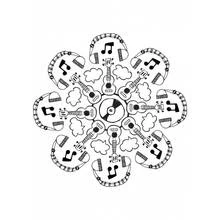 Coloriage Mandala de guitares et notes de musique
