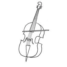 Coloriage Violoncelle ou contrebasse avec cordes et archet