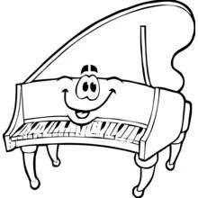 Coloriage Piano à queue souriant avec un visage joyeux