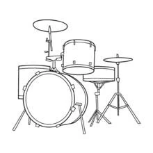 Coloriage Batterie avec grosse caisse, toms et crash