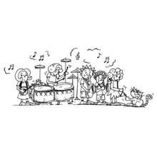 Coloriage Groupe d'enfants jouant des instruments de musique