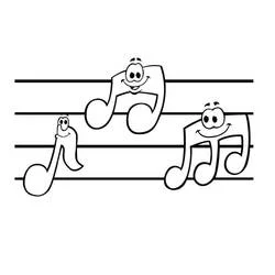 Coloriage Notes de musique aux visages rigolos sur une portée