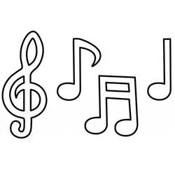Coloriage Quatre notes de musique avec une clé de sol