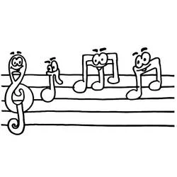 Coloriage Notes de Musique animées sur une portée