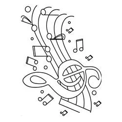 Coloriage Clé de sol entourée de notes de musique