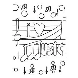 Coloriage J'aime la musique avec des notes et un cœur