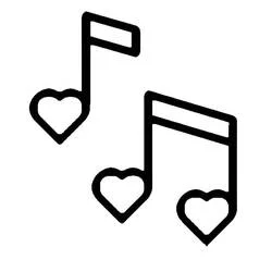 Coloriage Notes de musique aux têtes en forme de cœur