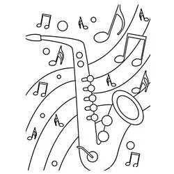 Coloriage Saxophone entouré de notes de musique
