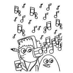 Coloriage Garçon avec des écouteurs entouré de notes de musique