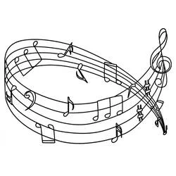 Coloriage Notes de Musique enroulées autour d'une portée courbée