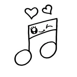Coloriage Notes de musique avec un visage souriant et des cœurs