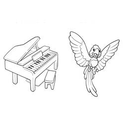 Coloriage Piano et perroquet en plein vol