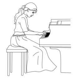 Coloriage Fille jouant du piano