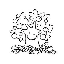 Coloriage Arbre souriant en automne