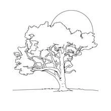 Coloriage Arbre avec une grande lune derrière ses branches