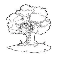 Coloriage Arbre avec une cabane construite dans ses branches
