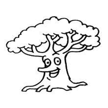 Coloriage Arbre souriant avec un visage rigolo