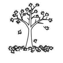 Coloriage Arbre avec des feuilles d'automne qui tombent