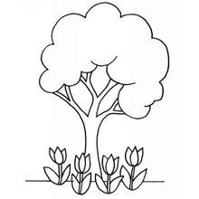 Coloriage Arbre avec des tulipes
