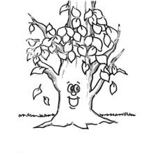 Coloriage Arbre souriant avec feuilles d'automne