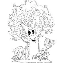 Coloriage Arbre souriant avec un papillon