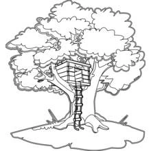 Coloriage Arbre avec une cabane perchée