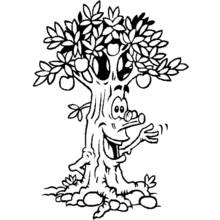 Coloriage Arbre souriant avec des pommes