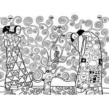 Coloriage Arbre de vie avec deux personnages façon Klimt
