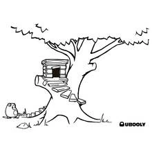 Coloriage Arbre avec une cabane perchée dans ses branches